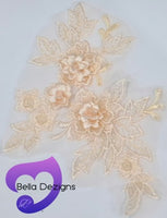 LIGHT PEACH - Lace Applique Motif - 3D 3 Flower
