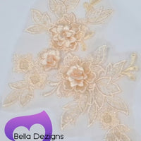 LIGHT PEACH - Lace Applique Motif - 3D 3 Flower