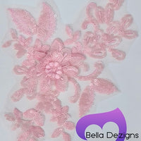 LIGHT PINK - Lace Applique Motif - 3D Sequined 1 Flower