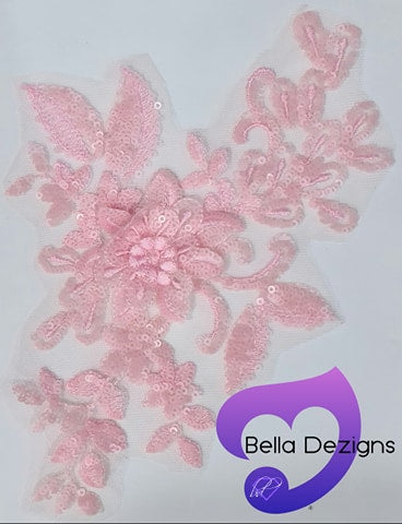 LIGHT PINK - Lace Applique Motif - 3D Sequined 1 Flower