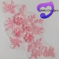 LIGHT PINK - Lace Applique Motif - 3D 4 Flower
