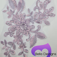 LILAC - Lace Applique Motif - 3D Sequined 1 Flower