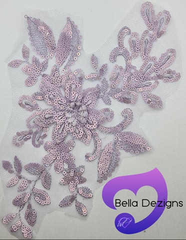 LILAC - Lace Applique Motif - 3D Sequined 1 Flower