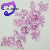 LILAC - Lace Applique Motif - 3D 4 Flower
