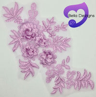 LILAC - Lace Applique Motif - 3D 4 Flower
