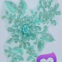 MINT GREEN - Lace Applique Motif - 3D Sequined 1 Flower