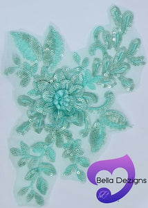 MINT GREEN - Lace Applique Motif - 3D Sequined 1 Flower