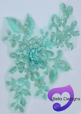 MINT GREEN - Lace Applique Motif - 3D Sequined 1 Flower