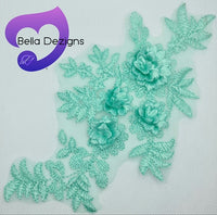 MINT GREEN - Lace Applique Motif - 3D 4 Flower
