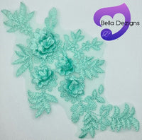 MINT GREEN - Lace Applique Motif - 3D 4 Flower
