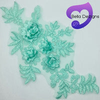 MINT GREEN - Lace Applique Motif - 3D 4 Flower