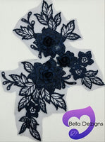 NAVY BLUE - Lace Applique Motif - 3D 3 Flower
