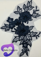 NAVY BLUE - Lace Applique Motif - 3D 3 Flower
