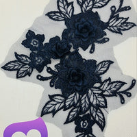 NAVY BLUE - Lace Applique Motif - 3D 3 Flower