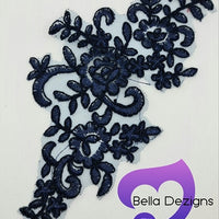 NAVY BLUE - Lace Applique Motif - Bridal Flower