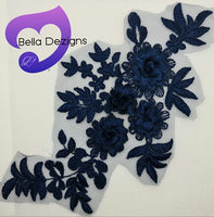 NAVY BLUE - Lace Applique Motif - 3D 4 Flower
