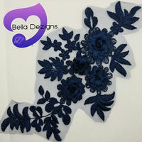 NAVY BLUE - Lace Applique Motif - 3D 4 Flower