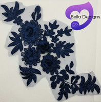 NAVY BLUE - Lace Applique Motif - 3D 4 Flower
