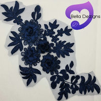 NAVY BLUE - Lace Applique Motif - 3D 4 Flower