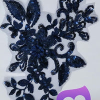 NAVY BLUE - Lace Applique Motif - 3D Sequined 1 Flower