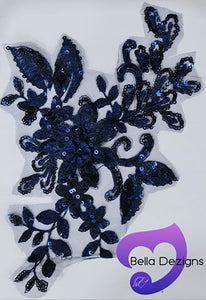 NAVY BLUE - Lace Applique Motif - 3D Sequined 1 Flower