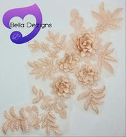 NUDE PEACH - Lace Applique Motif - 3D 4 Flower
