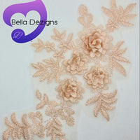 NUDE PEACH - Lace Applique Motif - 3D 4 Flower