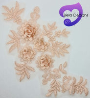 NUDE PEACH - Lace Applique Motif - 3D 4 Flower
