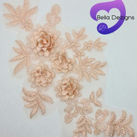 NUDE PEACH - Lace Applique Motif - 3D 4 Flower