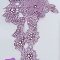 PURPLE - Lace Applique Motif - 3D 5 Flower Pearl