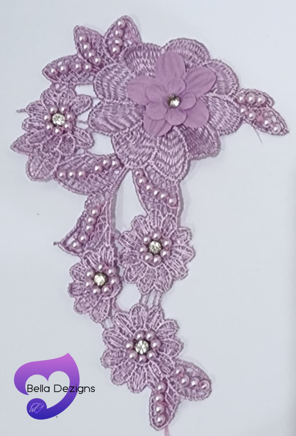 PURPLE - Lace Applique Motif - 3D 5 Flower Pearl