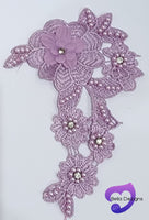 PURPLE - Lace Applique Motif - 3D 5 Flower Pearl
