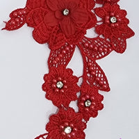 RED - Lace Applique Motif - 3D 5 Flower Pearl