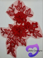 RED - Lace Applique Motif - 3D 3 Flower
