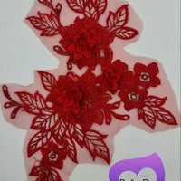 RED - Lace Applique Motif - 3D 3 Flower