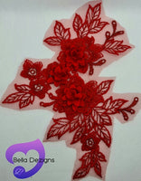 RED - Lace Applique Motif - 3D 3 Flower
