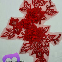 RED - Lace Applique Motif - 3D 3 Flower