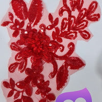 RED - Lace Applique Motif - 3D Sequined 1 Flower