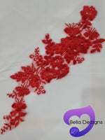 RED - Lace Applique Motif - Embroided Sequin
