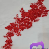 RED - Lace Applique Motif - Embroided Sequin