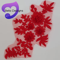 RED - Lace Applique Motif - 3D 4 Flower
