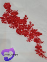 RED - Lace Applique Motif - Embroided Sequin
