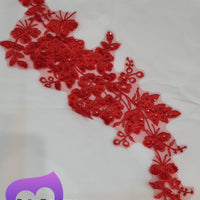 RED - Lace Applique Motif - Embroided Sequin