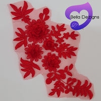 RED - Lace Applique Motif - 3D 4 Flower
