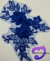 ROYAL BLUE - Lace Applique Motif - 3D 3 Flower
