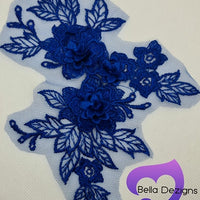 ROYAL BLUE - Lace Applique Motif - 3D 3 Flower