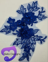 ROYAL BLUE - Lace Applique Motif - 3D 3 Flower
