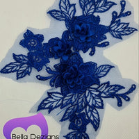 ROYAL BLUE - Lace Applique Motif - 3D 3 Flower