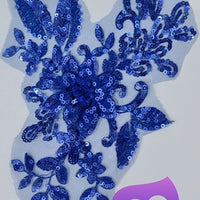 ROYAL BLUE - Lace Applique Motif - 3D Sequined 1 Flower