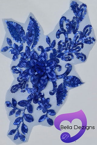 ROYAL BLUE - Lace Applique Motif - 3D Sequined 1 Flower